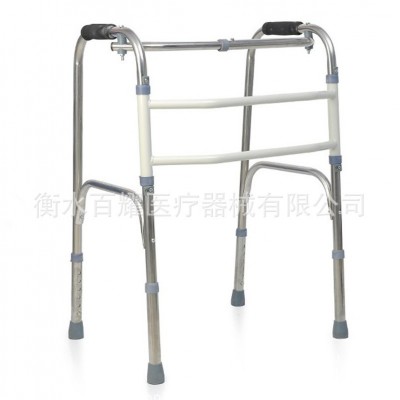 老人可折叠助行器 不锈钢残疾人助步器 四脚拐杖老年带轮助行器图2