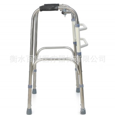 老人可折叠助行器 不锈钢残疾人助步器 四脚拐杖老年带轮助行器图3