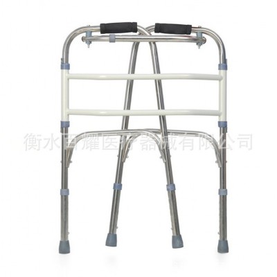 老人可折叠助行器 不锈钢残疾人助步器 四脚拐杖老年带轮助行器图5
