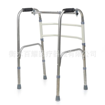 老人可折叠助行器 不锈钢残疾人助步器 四脚拐杖老年带轮助行器图4