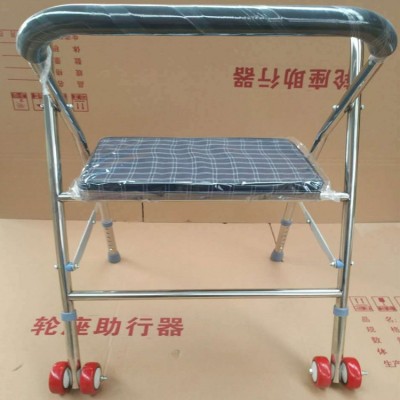老人助行器不锈钢轻便折叠残疾人助步器 四脚老年带轮手推助行器图3
