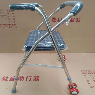 老人助行器不锈钢轻便折叠残疾人助步器 四脚老年带轮手推助行器图4