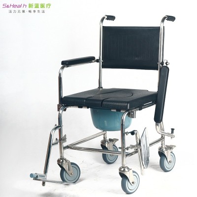 厂家直销 新蓝医疗 SH679S豪华型不锈钢座便轮椅图5