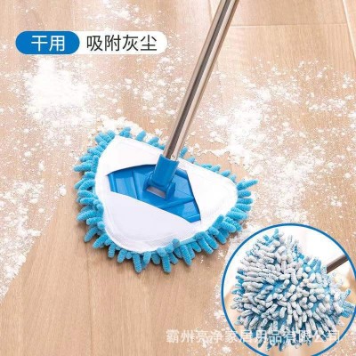 三角懒人小拖把家用除尘旋转拖把伸缩杆扫墙擦窗器天花板清洁拖把图2