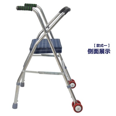 助行器可折叠不锈钢带轮子座椅子学走路训练器老人手推车图4