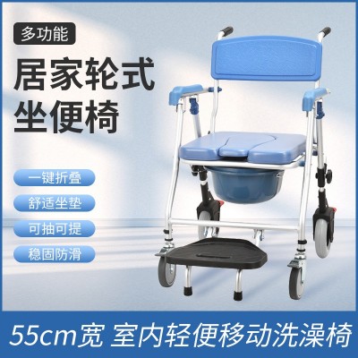 轮椅式样坐便椅瘫痪老人坐便器马桶家用多功能护理便椅可洗澡用品图2