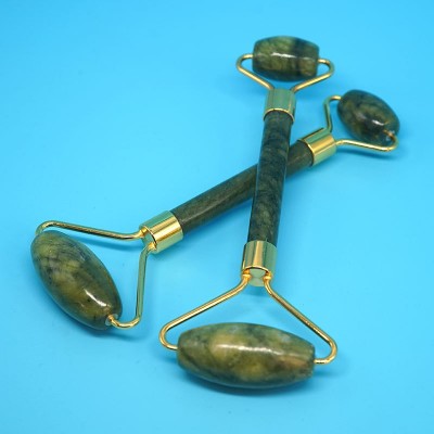 玉石滚轮按摩器 岫玉心形刮痧套装玉石美容器 双头滚轮墨绿滚轮图4