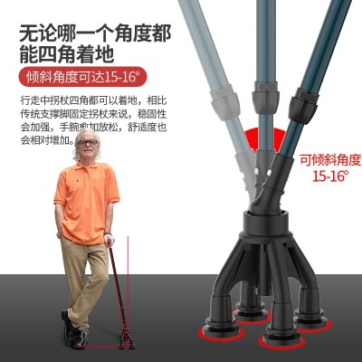 老人拐杖防滑轻便伸缩四角拐扙四脚老年人手杖拐棍捌杖图2