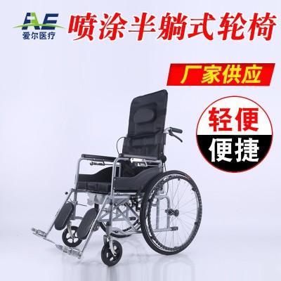 折叠半躺黑色喷涂 可充气折叠钢管 厂家生产 折叠轮椅图5
