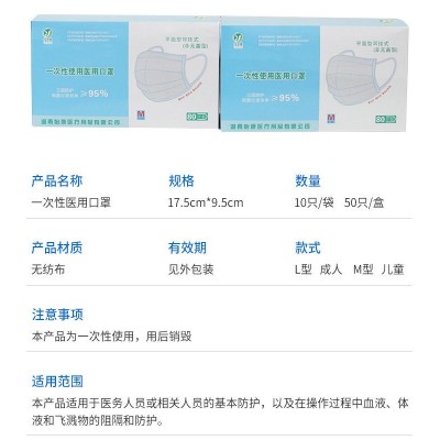 医用无纺布三层防尘口罩成人儿童日常出行双耳挂式一次性防护口罩图3