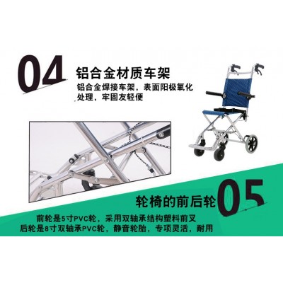 互康轮椅轻便简单铝合金旅行小折叠超轻老年小型老人儿童手推车图3