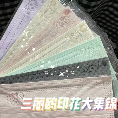 一次性防护口罩防雾霾防尘卡通印花少女网红口罩成人网红钢印三层图1