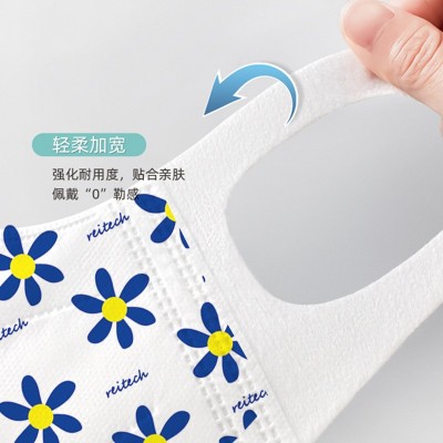 弹力宽耳带3D口罩 新潮克莱因蓝水刺布一次性成人立体3D防护口罩图2