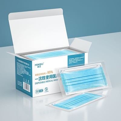 现货速发 名立一次性防护口罩 三层熔喷布 医用级独立包装50只/盒图2