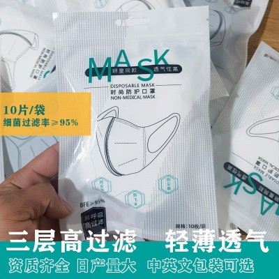3D立体口罩弹力耳带薄款款透气三层防护防尘修脸多色可选MASK袋装图3