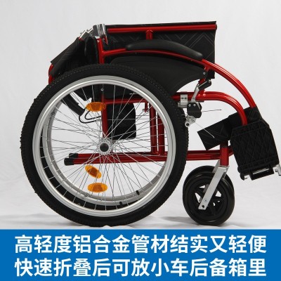 运动休闲轮椅折叠轻便携带超轻铝合金减震手推车残疾人手动代步车图2