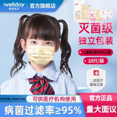 维德医疗儿童无菌医用外科口罩10个独立装婴幼儿中小学生卡通口罩图2