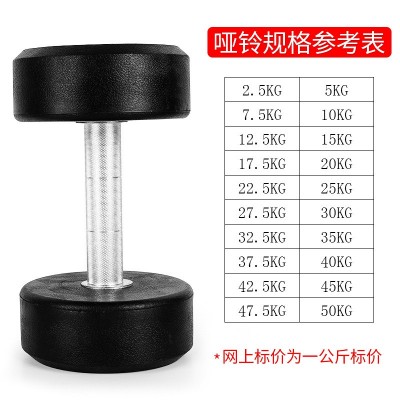 健身房商用全套黑色一体圆头包胶铸铁固定哑铃多规格橡胶哑铃杠铃图4