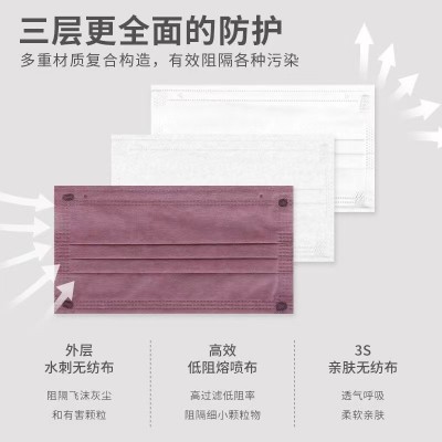 莫兰迪口罩源头工厂每一片独立包装反面白色3层防护自家工 厂批发图3