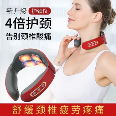 厂家新款智能四头颈椎治疗仪充电脉冲便携式加热肩颈按摩器颈椎仪