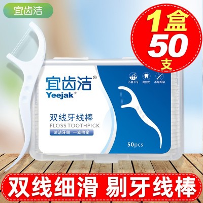 宜齿洁 双线细滑护理深洁家庭装剔牙一次性牙线 1盒50支图2