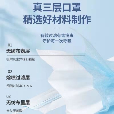 豫疗白色一次性医用外科口罩三层防疫宽扁耳带10只医用级口罩现货图3