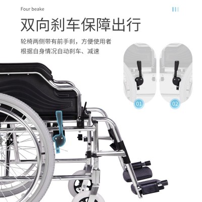 老人折叠轮椅超轻便携带坐便器洗澡多功能老年人瘫痪手推代步车图3