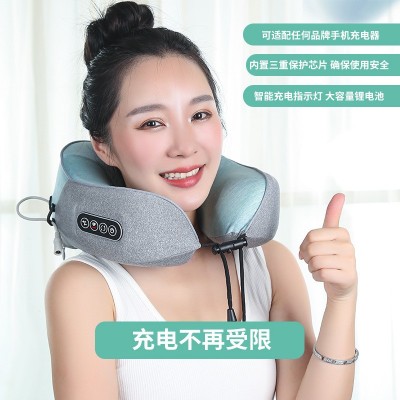 新款强动力充电U型按摩枕旅行枕午休枕C型颈肩揉捏震动热敷护颈枕图3