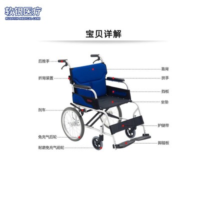 腿脚不便病人用手动轮椅前后双刹折叠轻便轮椅老人助行代步车图2