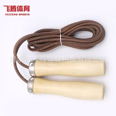 厂家直销光滑木柄牛皮绳跳绳 健身器材用品 儿童学生跳绳批发图4