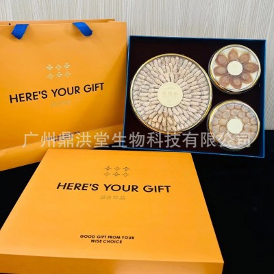 黄色三拼礼盒传统滋补品花旗参石斛鹿茸精美礼品伴手礼现货批发图3