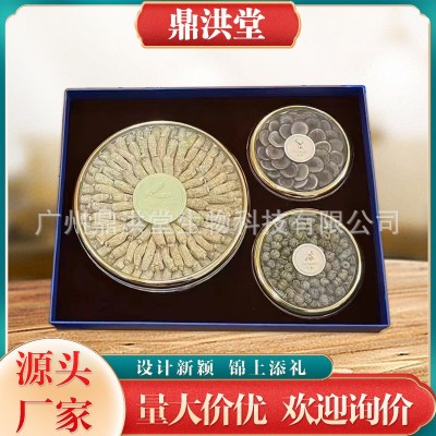 黄色三拼礼盒传统滋补品花旗参石斛鹿茸精美礼品伴手礼现货批发图2