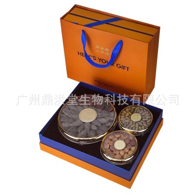 黄色三拼礼盒传统滋补品花旗参石斛鹿茸精美礼品伴手礼现货批发图5
