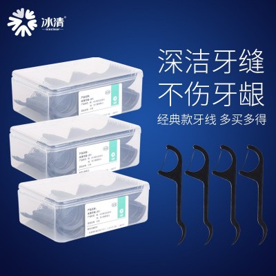 冰清超细牙线 家庭装100支盒装高拉力安全弓形剔牙线棒批发图4