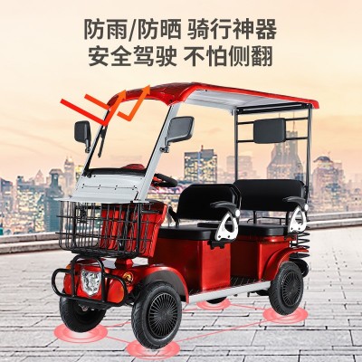 新款老年代步车四轮电动车家用小型接送孩子老人助力车电瓶车带棚图3