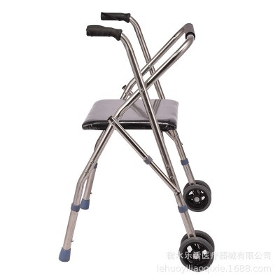 不锈钢老年人四脚折叠拐杖凳残疾人带轮带座椅子手推学步车助行器图3