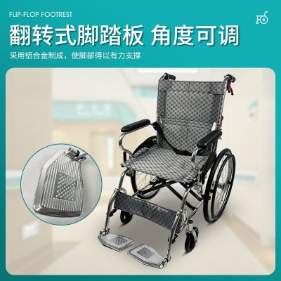 加厚铝合金老人轮椅残疾人可折叠超轻便双支撑架小康复手推代步车图2