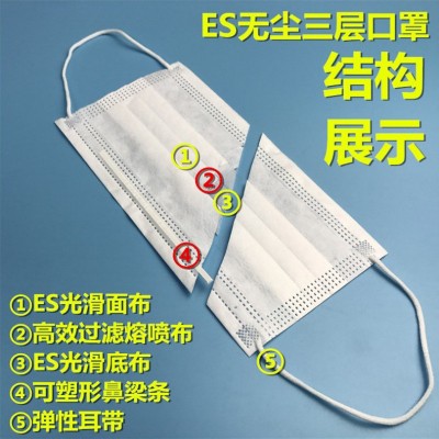 一次性ES三层亚光挂耳式无尘口罩含熔喷布洁净室净化车间工厂直发图2