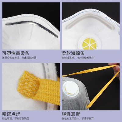 锦江杯型口罩防尘防粉尘头戴式带呼吸阀活性炭工业kn95 劳保口罩图3
