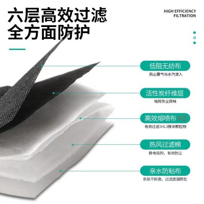 KN95带海绵条粘贴自粘活性炭带呼吸阀6层防工业粉尘防雾霾口罩图5