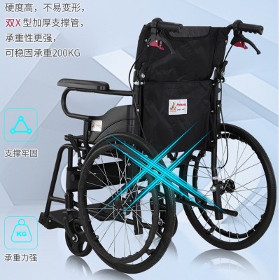 上海凤凰轮椅折叠轻便老人专用便携旅行手动代步手推车窄型小碳钢图3